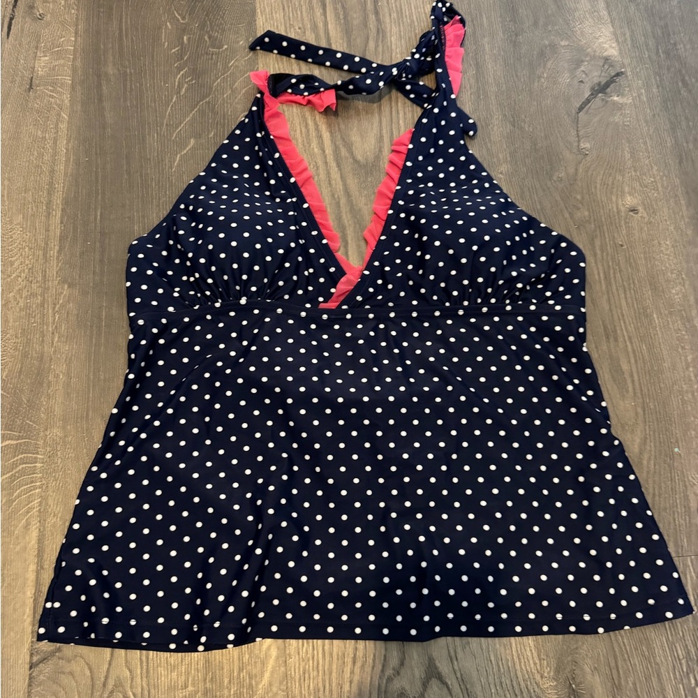 NWT Polka Dot Halter Swim Top - Navy and Pink Sz 16
